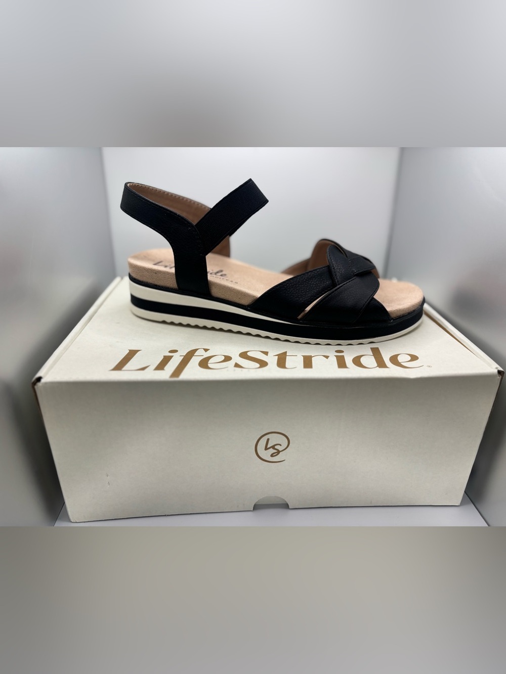 LifeStride Zuri Women’s Braided Strap Sandals Black/White Size 6 - Picture 8 of 9